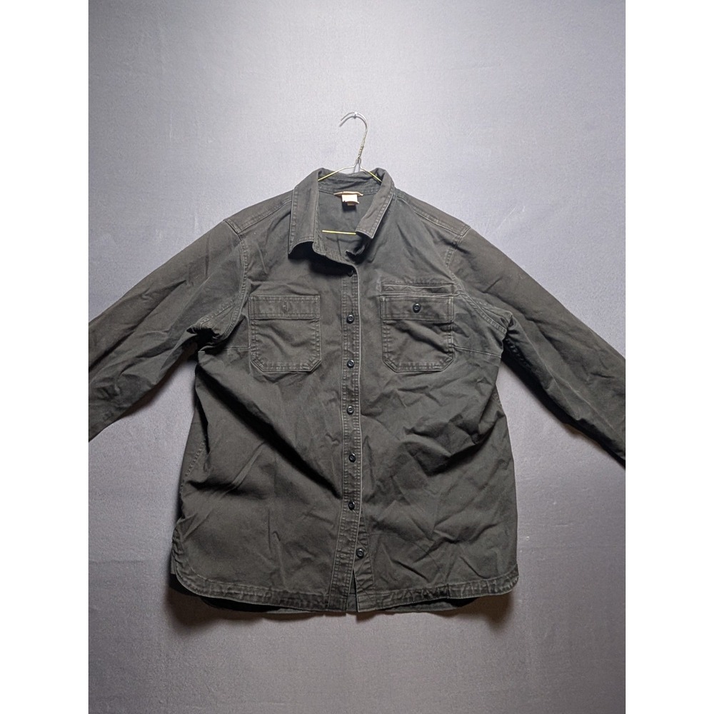 Duluth Trading Co Work Shacket Womens Large Gray Canvas Button Front Jacket